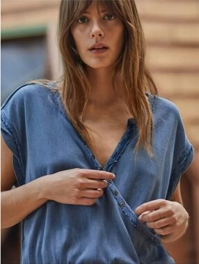 Free People Button Cross Front Embroidered Cropped Top, XS